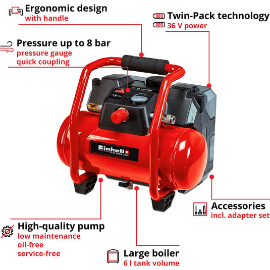 Einhell Compressor TE-AC 36 6 8 Li OF Set Solo