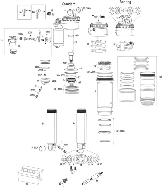 Rockshox schokdemper super deluxe ultimate rc2t rear shock rs sup.del. ult.rc2t 165 x 45mm