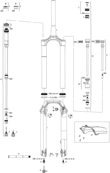 Rockshox verende voorvork pike ultimate rc2 27,5 + 29 susp.fork rs pike ult.rc2 27,5 boost 120mm sil.