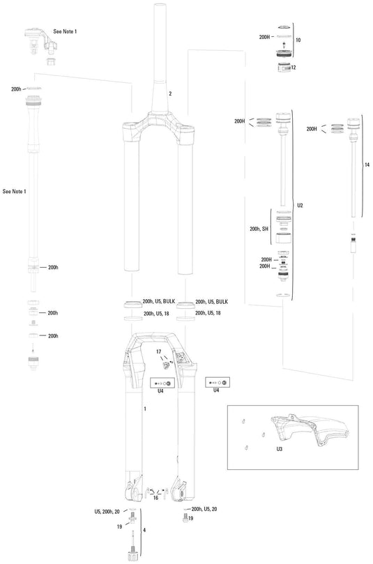 Rockshox verende voorvork zeb ultimate rc2 susp.fork rs zeb ult. rc2 27,5 29 170mm grey