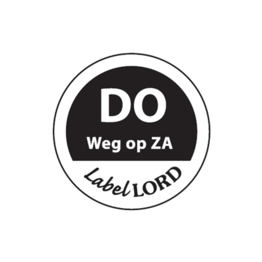 Daymark etiket 'donderdag weg op zaterdag' (500 stuks)
