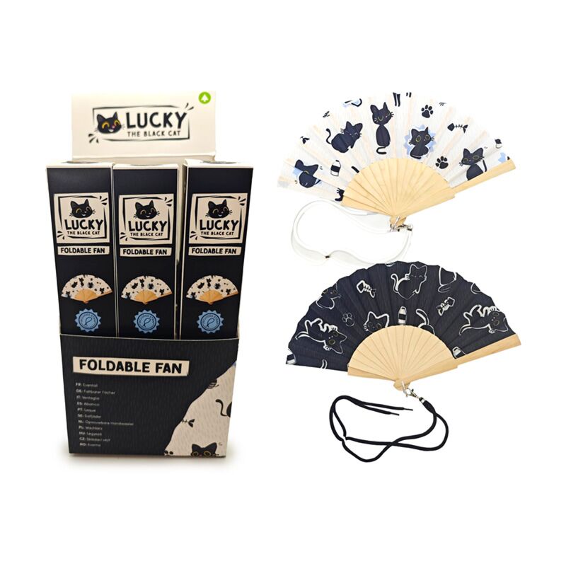 Load image into Gallery viewer, Lucky de zwarte kat opvouwbare handventilator
