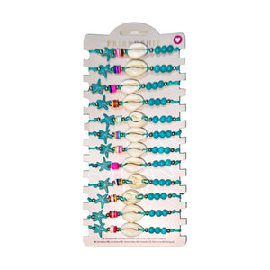 Mode armbanden - blauwe kralen met schelpen zeester