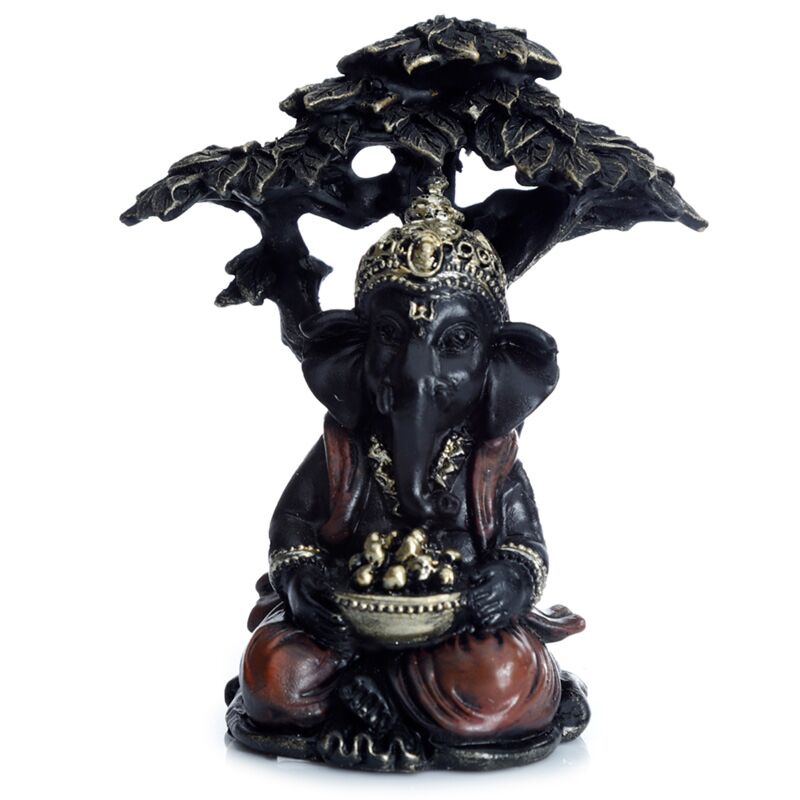 Load image into Gallery viewer, Zwart goud ganesh zittend onder boom
