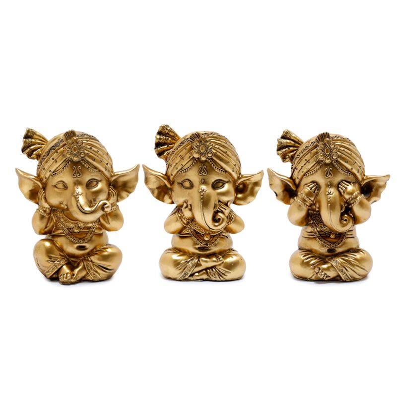 Load image into Gallery viewer, Set 3 gouden ganesh hoor spreek zie geen kwaad
