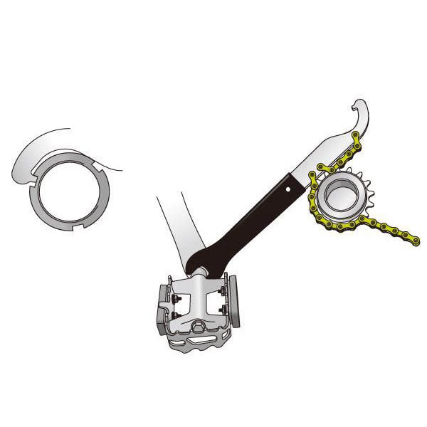 Load image into Gallery viewer, Pedaalsleutel met haak en freewheelafnemer 1 2 x 1 8 IceToolz 34S2
