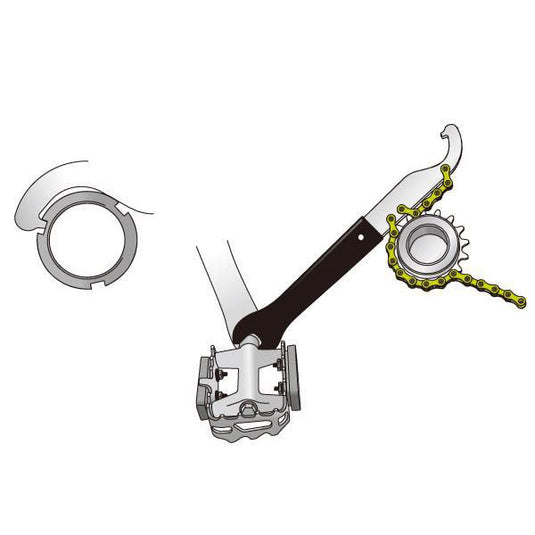 Pedaalsleutel met haak en freewheelafnemer 1 2 x 1 8 IceToolz 34S2