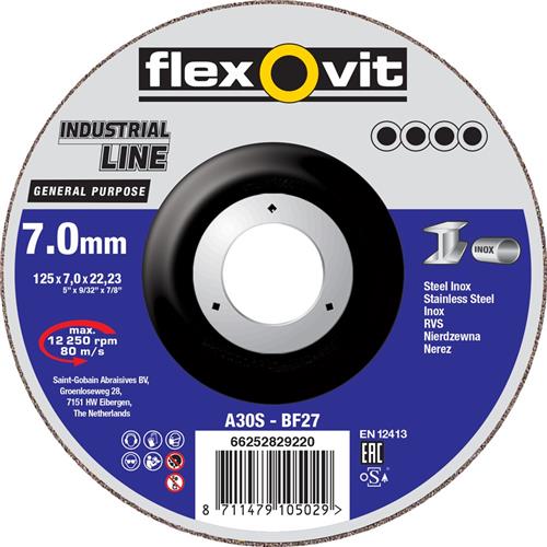 Flexovit abs industrial 230x7x22.23 a30s t27 st rvs | 10 stuks