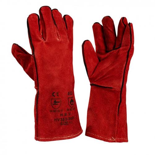 Lashandschoen rundersplit rood kevlar gestikt | 6 stuks