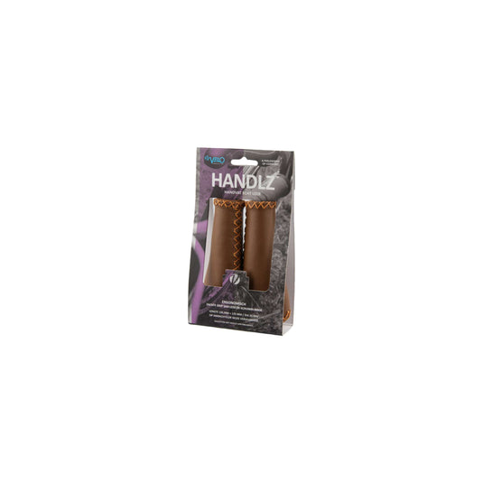 Velo Ergo Leather Handlebar Grips, 135 135mm, Dark Brown