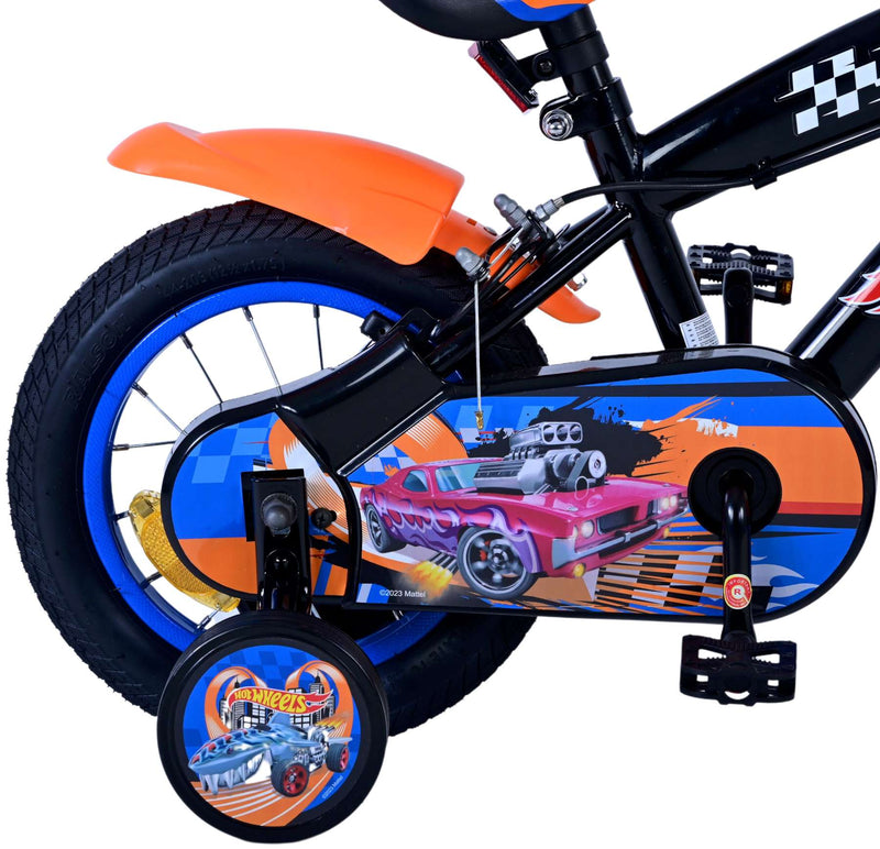 Afbeelding laden in galerijviewer, Volare hot wheels kinderfiets - jongens - 12 inch - zwart oranje blauw - twee handremmen
