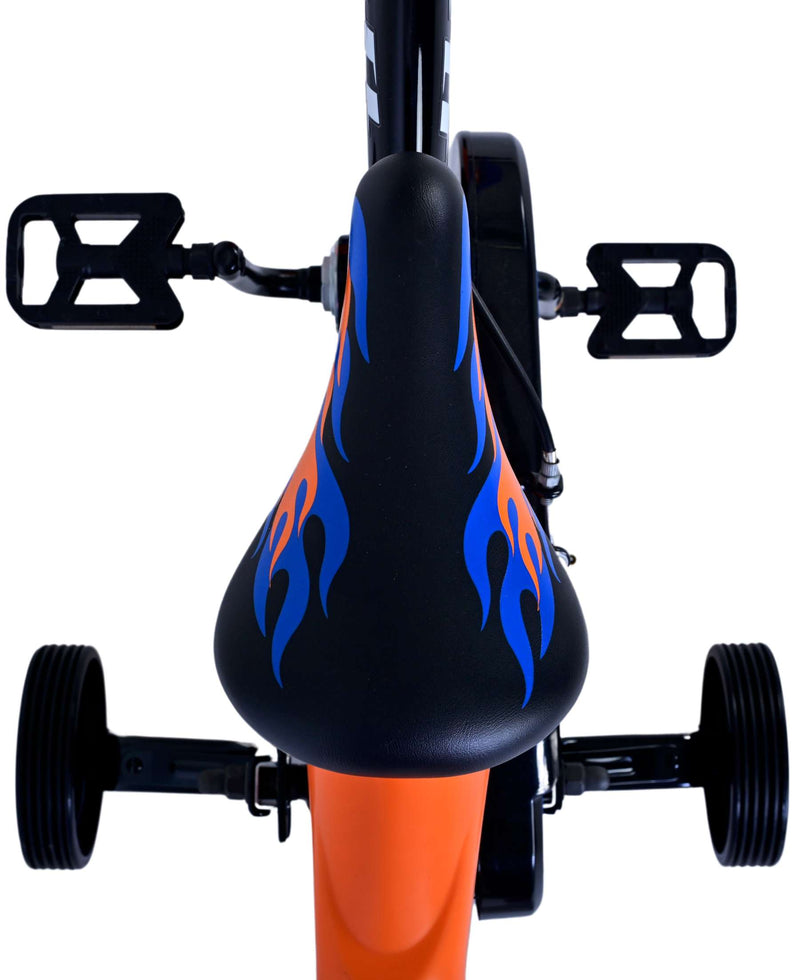 Afbeelding laden in galerijviewer, Volare hot wheels kinderfiets - jongens - 12 inch - zwart oranje blauw - twee handremmen
