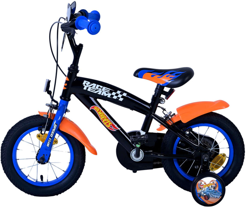 Afbeelding laden in galerijviewer, Volare hot wheels kinderfiets - jongens - 12 inch - zwart oranje blauw - twee handremmen
