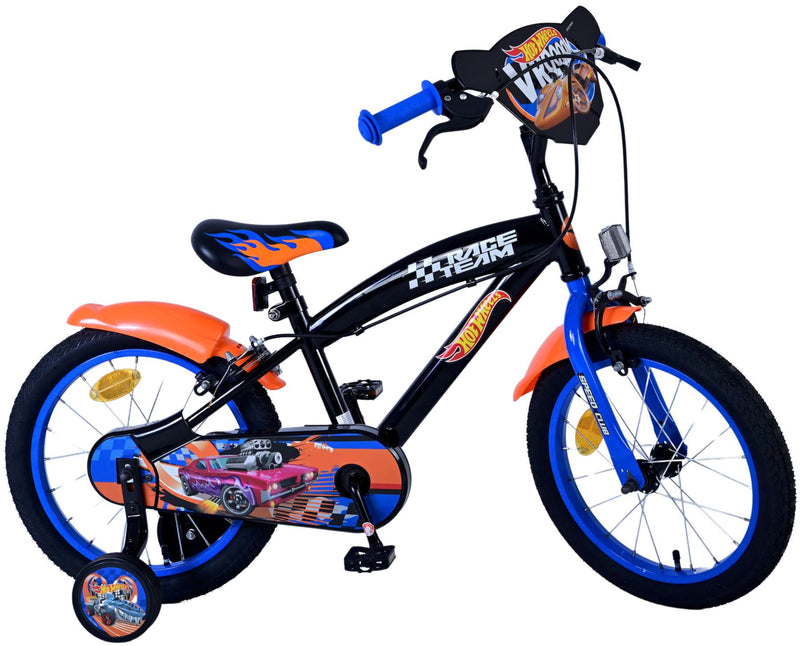 Load image into Gallery viewer, Hot wheels kinderfiets - jongens - 16 inch - zwart oranje blauw - twee handremmen
