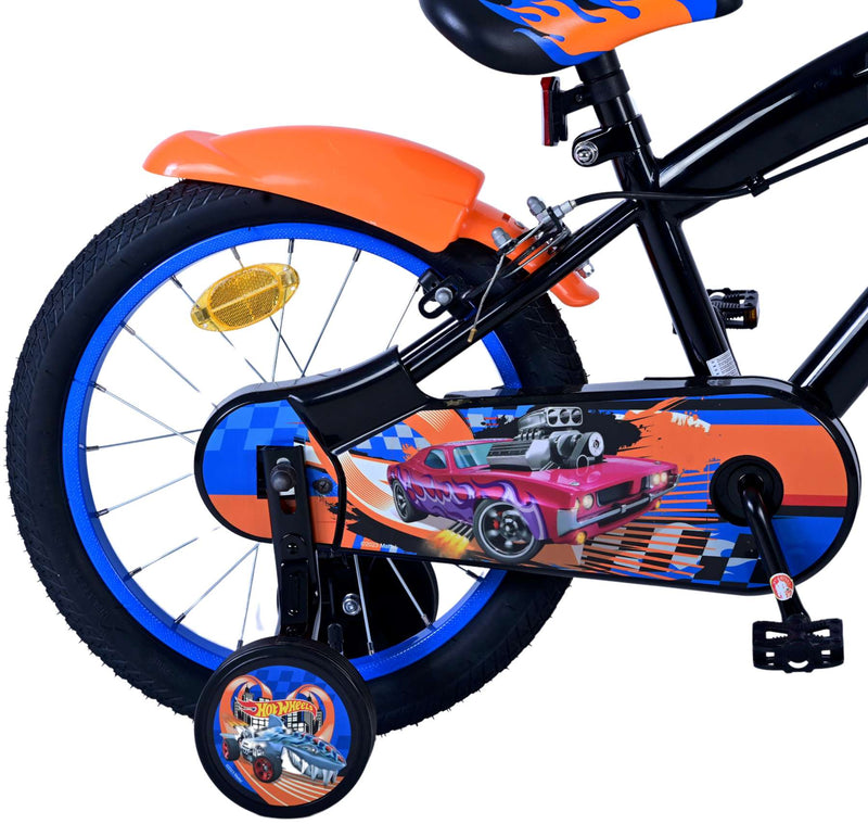 Load image into Gallery viewer, Hot wheels kinderfiets - jongens - 16 inch - zwart oranje blauw - twee handremmen
