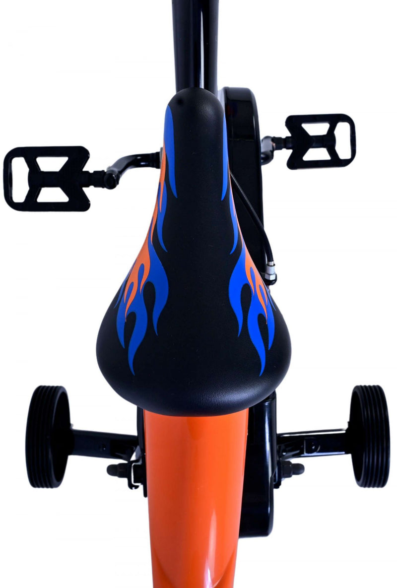 Load image into Gallery viewer, Hot wheels kinderfiets - jongens - 16 inch - zwart oranje blauw - twee handremmen
