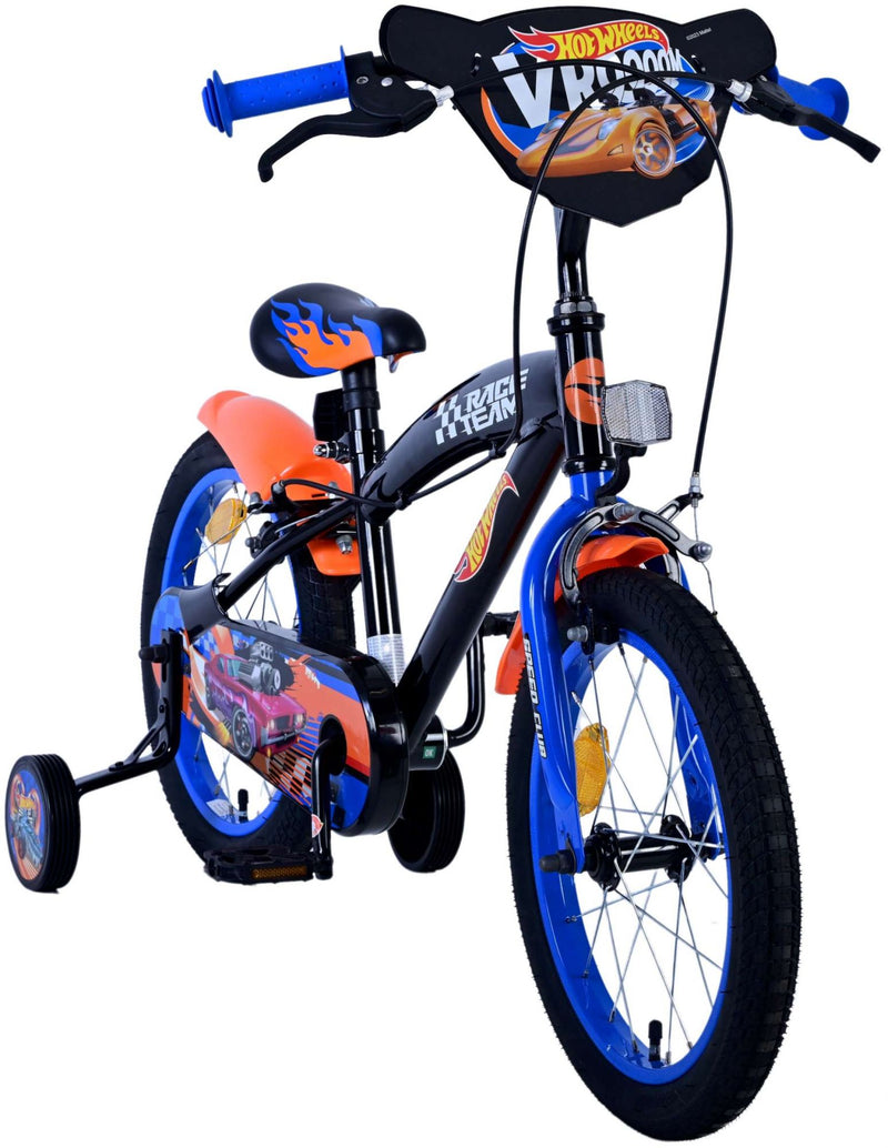 Load image into Gallery viewer, Hot wheels kinderfiets - jongens - 16 inch - zwart oranje blauw - twee handremmen
