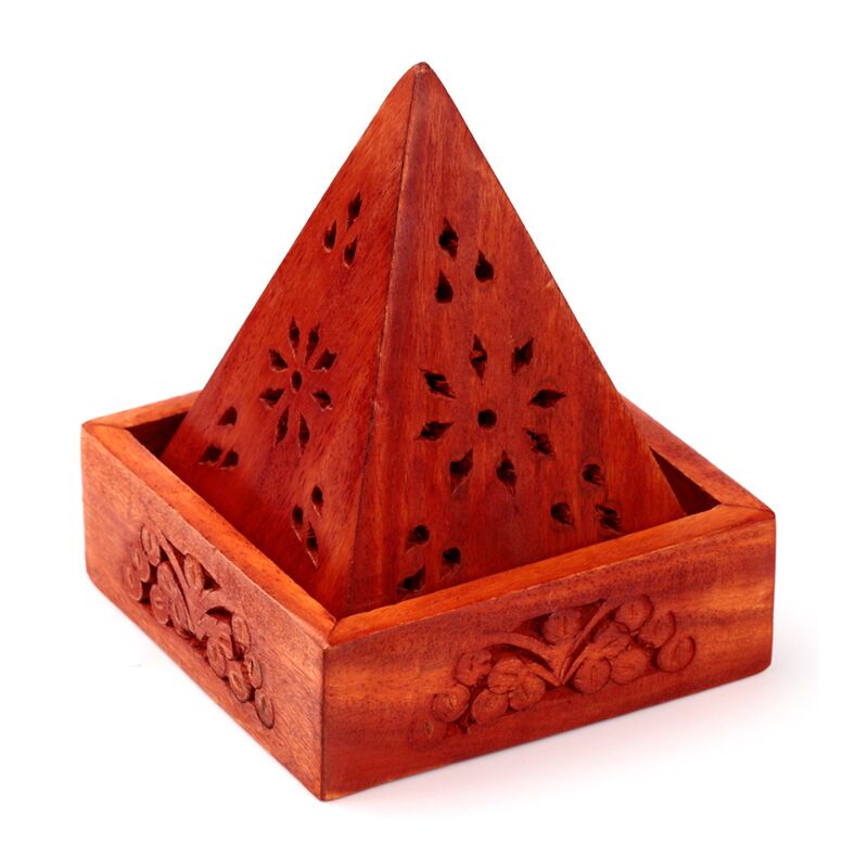 Load image into Gallery viewer, Mango hout piramide wierookhouder kegels bloem lijstwerk
