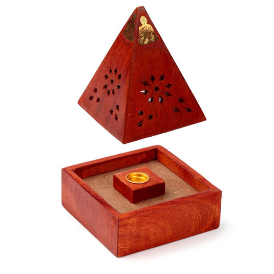 Mango hout piramide wierookhouder kegels boeddha