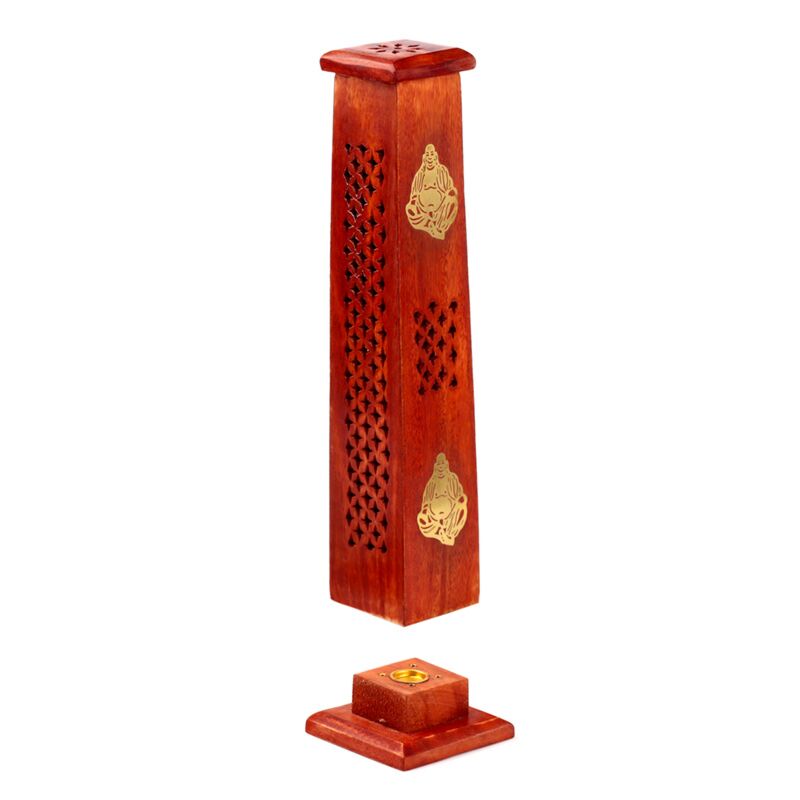 Load image into Gallery viewer, Mango hout wierookhouder toren chinese boeddha

