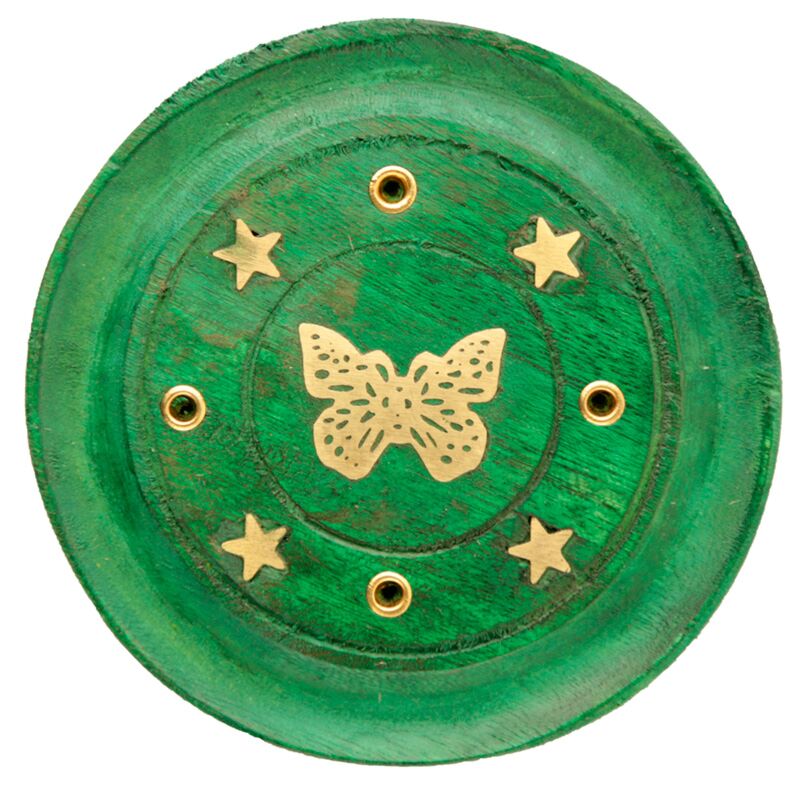 Load image into Gallery viewer, Mangohout vlinder rond groen wierookhouder
