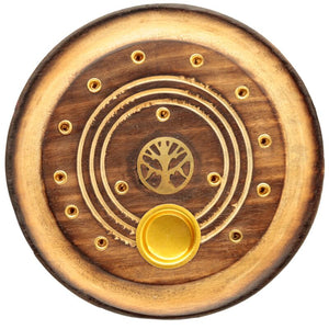 Mangohout tree of life rond wierookhouder