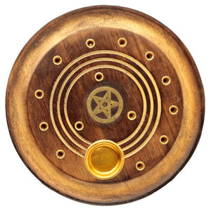 Mangohout pentagram rond wierookhouder