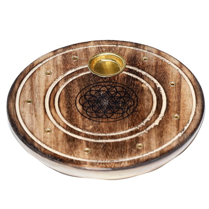 Load image into Gallery viewer, Mango hout ronde flower of life wierookhouder
