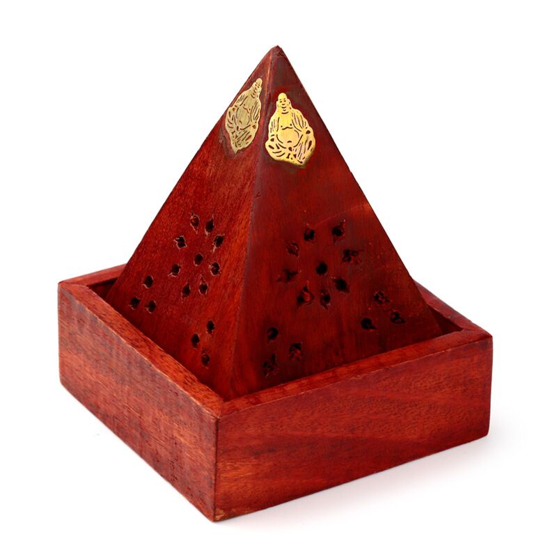 Load image into Gallery viewer, Mango hout piramide wierookhouder kegels boeddha lijstwerk
