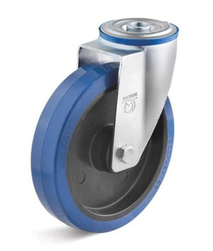 Torwegge zwenkwiel rubber blauw ø80 kunststof boutbevestiging