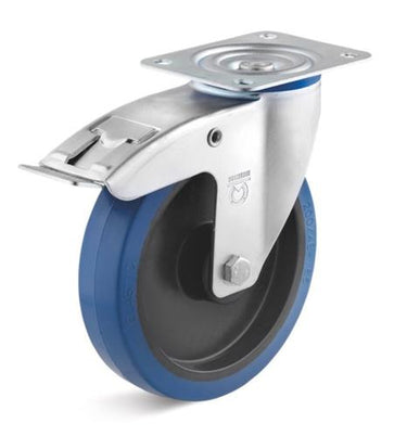 Torwegge zwenkwiel m rem rubber blauw ø100 kunststof
