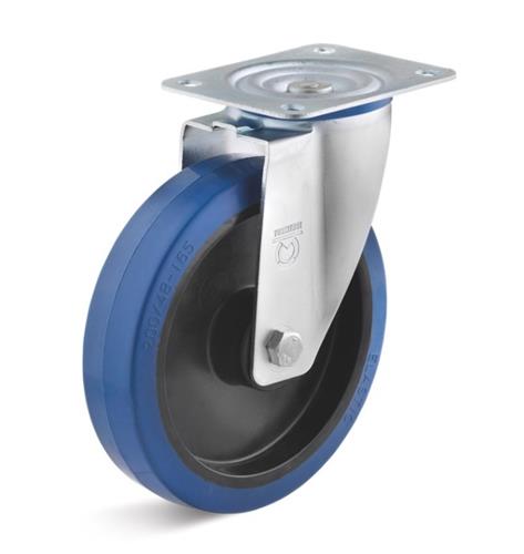 Torwegge zwenkwiel rubber blauw ø125 kunststof