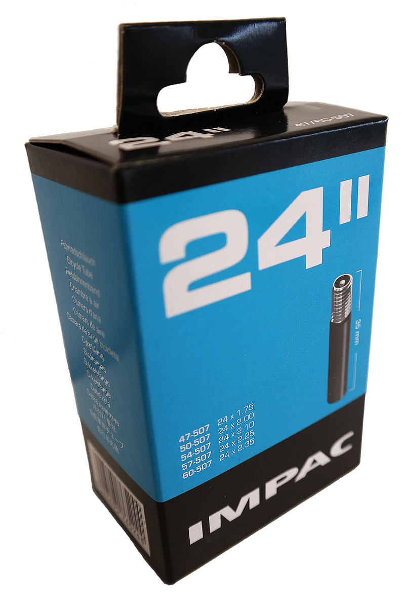 Chargez l'image dans la visionneuse de la galerie, Impac Binnenband (by Schwalbe) AV24 24x1.5 2.35 ETRTO 40 60-507 , Ventiel: auto schrader 35mm

