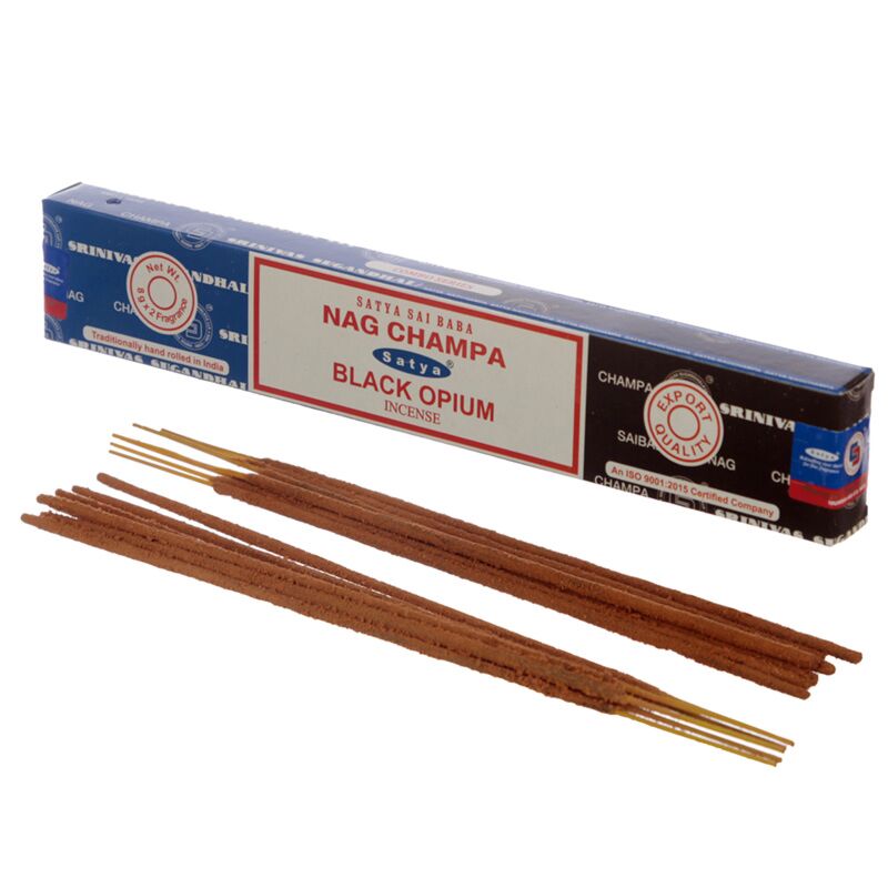 Load image into Gallery viewer, 01307 satya nag champa zwarte opium wierook stokjes
