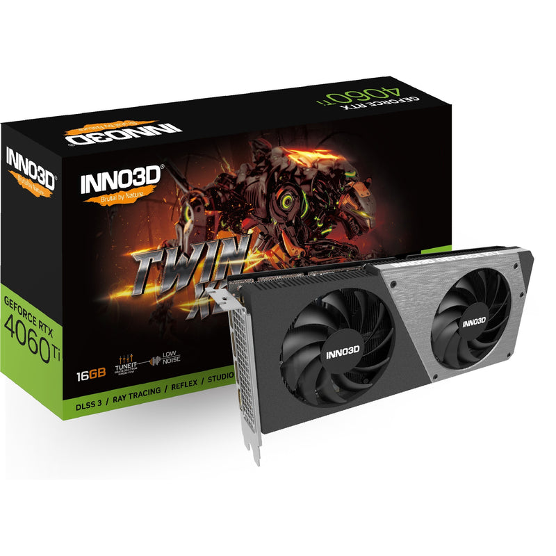 Load image into Gallery viewer, Inno3d inno3d n406t2-16d6-178055n geforce rtx 4060 ti twin x2, 16gb gddr6, 128-bit, 2535, 18gbps, 3xdp+hdmi
