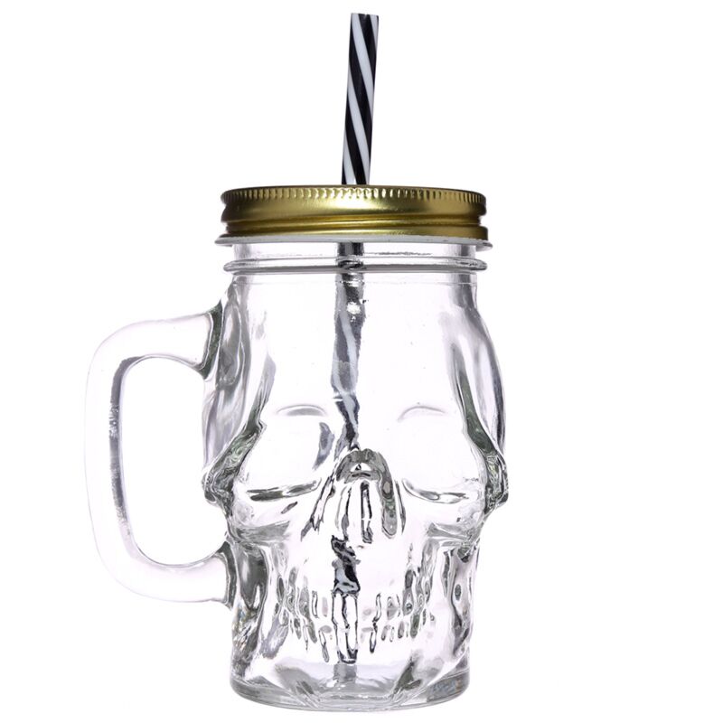 Load image into Gallery viewer, Schedelvormige mason jar glazen drinkbeker met rietje en dekel
