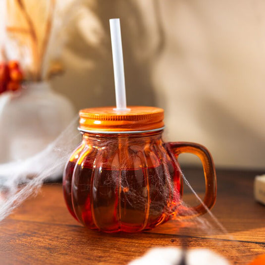 Pompoen mason jar glazen drinkbeker met rietje en dekel