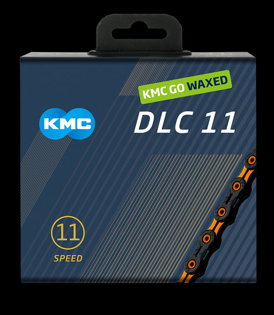 Kmc chain dlc 11 118l box waxed 11-speed black orange