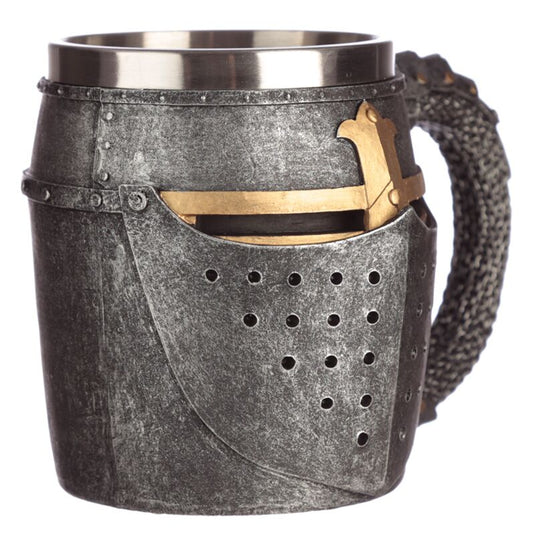 Middeleeuwse ridderhelm malienkolder decoratieve bierpul