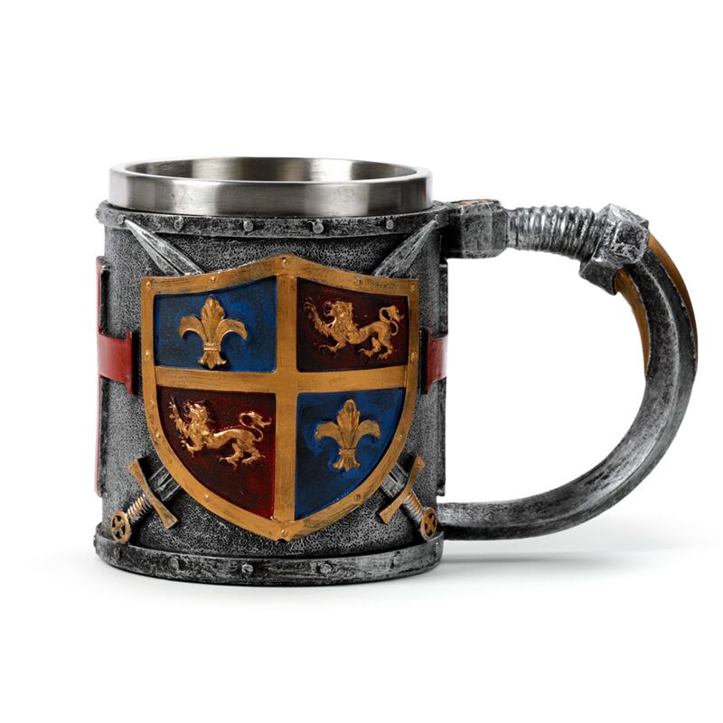 Load image into Gallery viewer, Decoratief middeleeuwse ridder wapenschild zilver- en goudkleur bierpul

