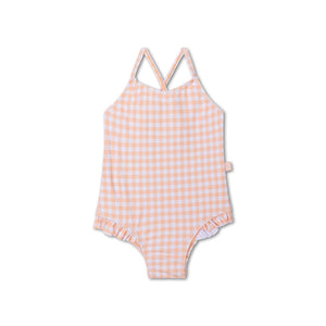 Sunset grid | oranje wit meisjes uv badpak