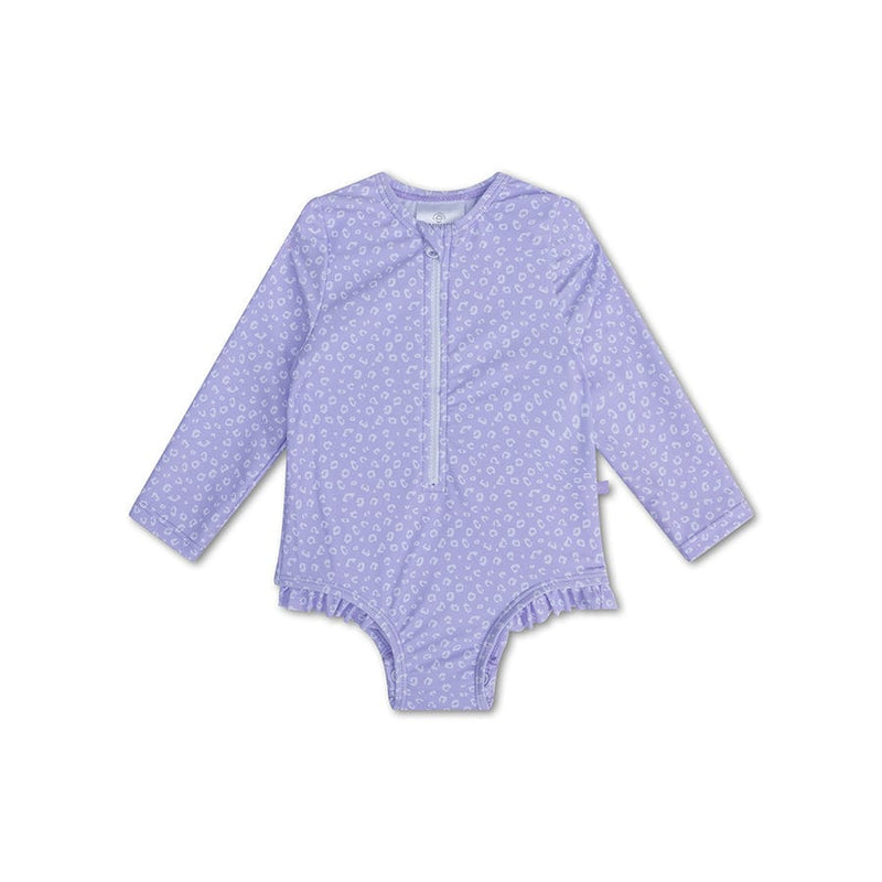 Load image into Gallery viewer, Leopard | lila meisjes uv badpak met lange mouwen
