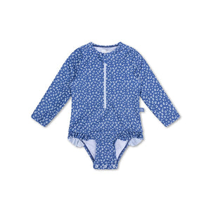 Leopard | blauw meisjes uv badpak met lange mouwen