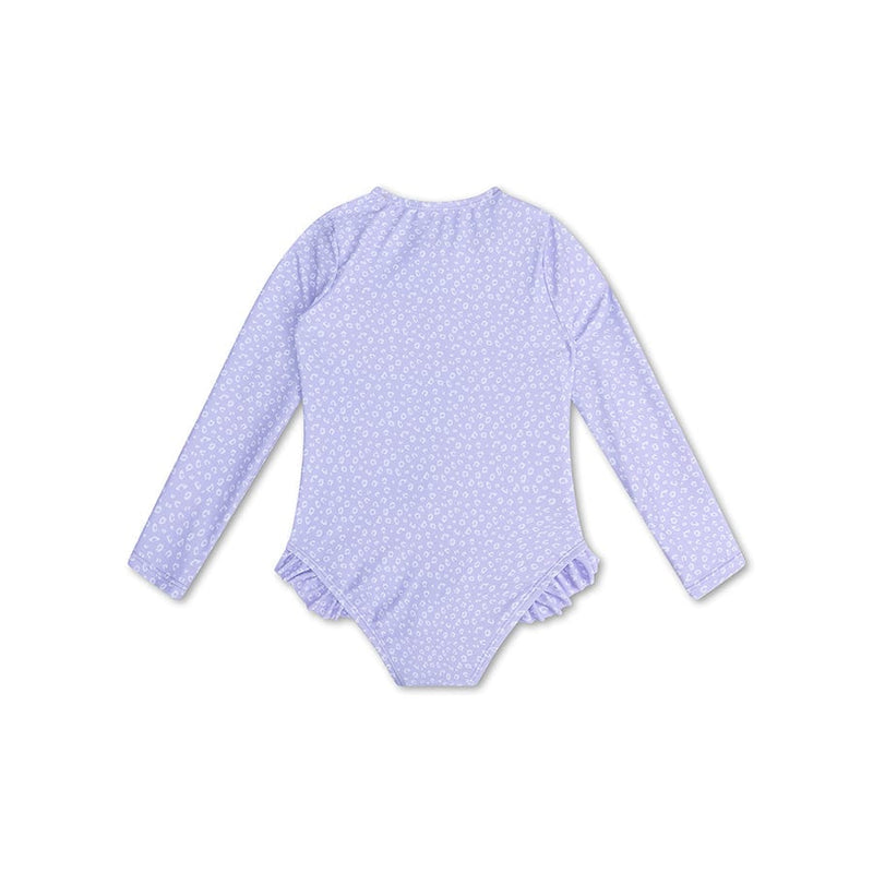 Load image into Gallery viewer, Leopard | lila meisjes uv badpak met lange mouwen
