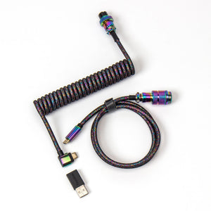 Keychron Premium Coiled Aviator Cable Rainbow Plated Blac