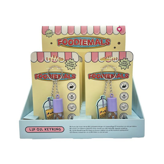 Foodiemals bubble tea vanille lipolie stick sleutelhanger met bedeltje
