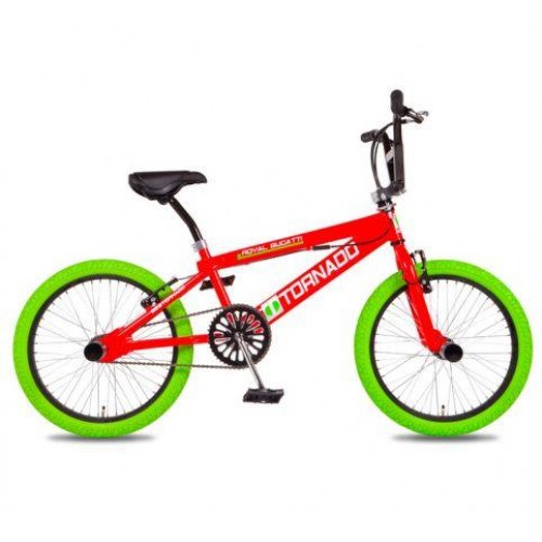 Tornado 20 inch freestyle fiets rood groene banden 2000016