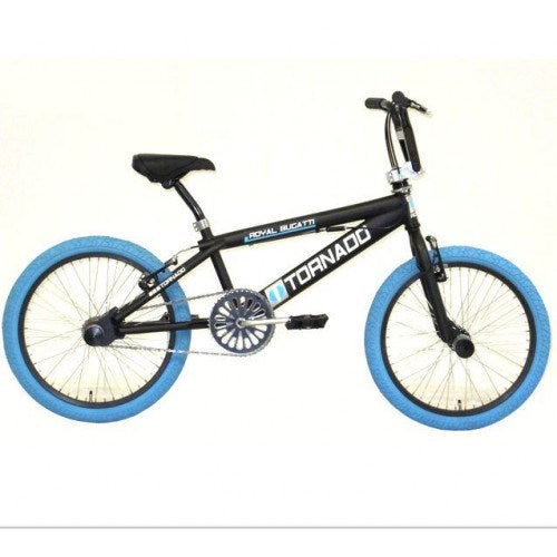 Tornado 20 inch freestyle fiets mat zwart blauwe banden 2000024