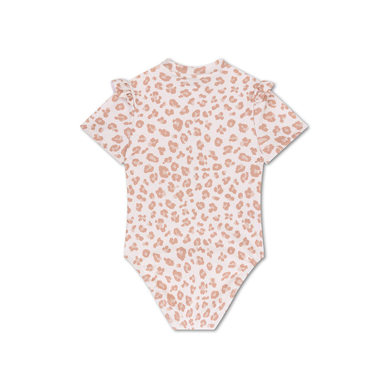 Load image into Gallery viewer, Leopard | beige meisjes uv badpak met korte mouwen
