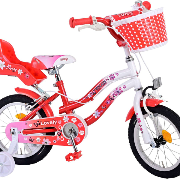 Volare Lovely Kinderfiets - Meisjes - 14 inch - Rood Wit - Twee Handremmen